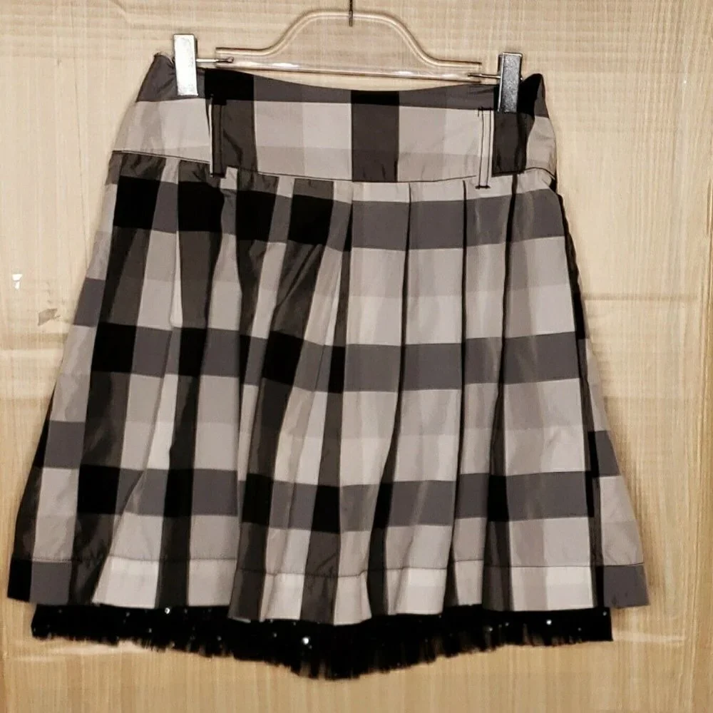 Justice Girls Dressy Black Grey Buffalo Check Skirt 10